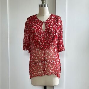 KOOPLES Red Floral Sheer blouse